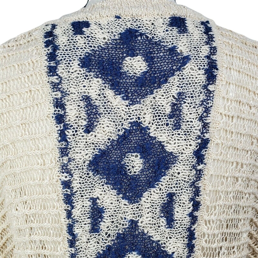 Sweet Journey Boho Cardigan Sweater Womens S Cream Blue Geometric Short Slv - Picture 6 of 8
